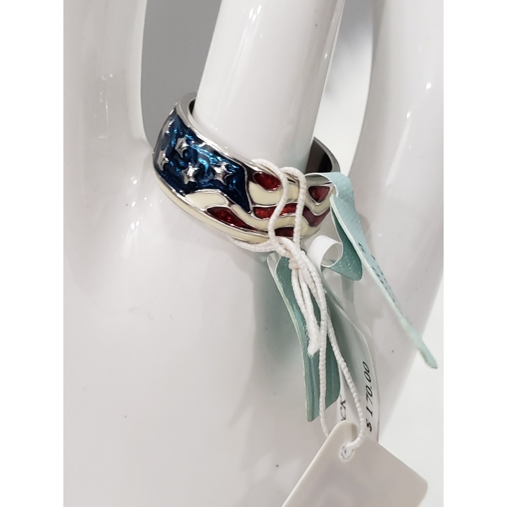 NEW LAUREN G ADAMS Stackable enamel american flag ring silver men womens usa